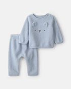 B&eacute;b&eacute; gar&ccedil;on - Ensemble 2 pi&egrave;ces haut manches longues et pantalon en molleton &agrave; th&egrave;me ourson &ndash; Bleu, image 1 sur 3 diapositives