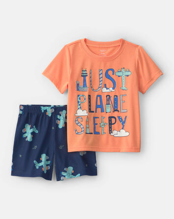 Toddler Boy Airplane Short-Sleeve Loose Fit 2-Piece Pyjama Set - Orange/Blue, 