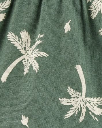 Toddler Palm Tree Print  Button-Front Romper - Green, 
