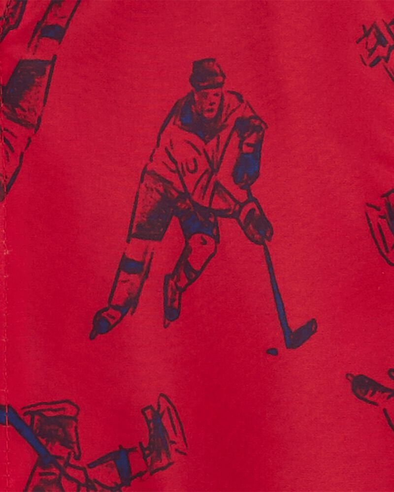 Red Hockey Print Fleece Lined Jacket