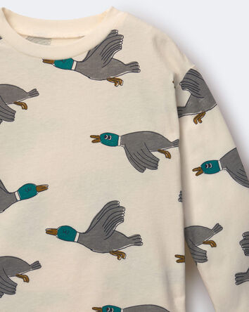 Toddler Long-Sleeve Relaxed Graphic Tee in Duck Print - Cream, 