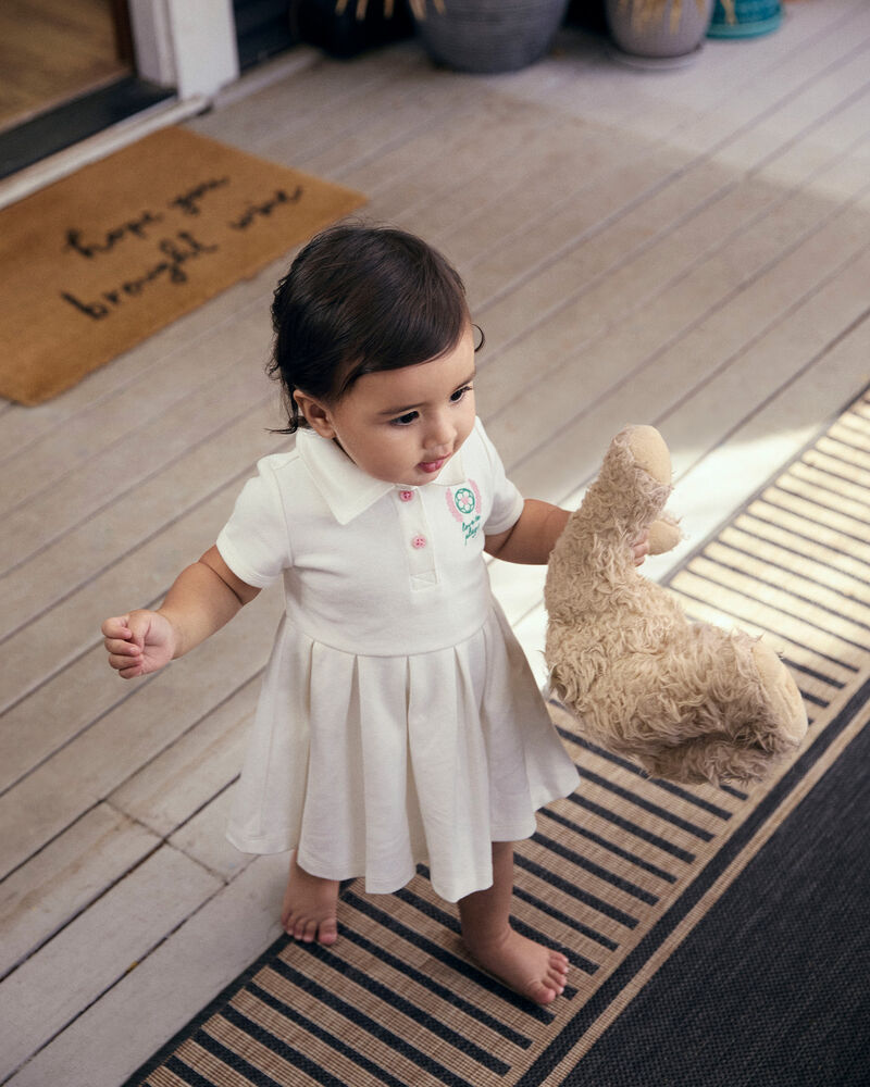 Toddler Girl Pleated Tennis Dress - Ivory, image 2 of 6 slides