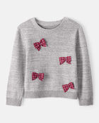 Toddler Girl Bow Cotton Long-Sleeve Sweater - Grey, image 1 of 5 slides