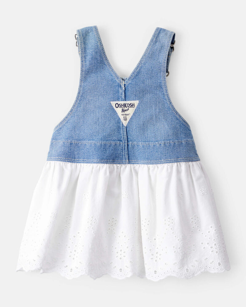Baby Girl Eyelet Denim Jumper Dress, image 2 of 5 slides