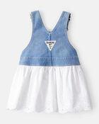 Baby Girl Eyelet Denim Jumper Dress, image 2 of 5 slides