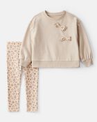 Toddler Girl Bow Floral French Terry Sweatshirt & Pant Set - Beige, image 1 of 4 slides