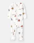 Baby Boy Helicopter Print DreamPlush Snug Fit Long-Sleeve 2-Way Zip 1-Piece Pyjamas - White, image 1 of 4 slides