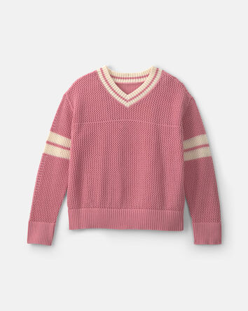 Girls 2-Piece Varsity Sweater - Pink/Cream, 