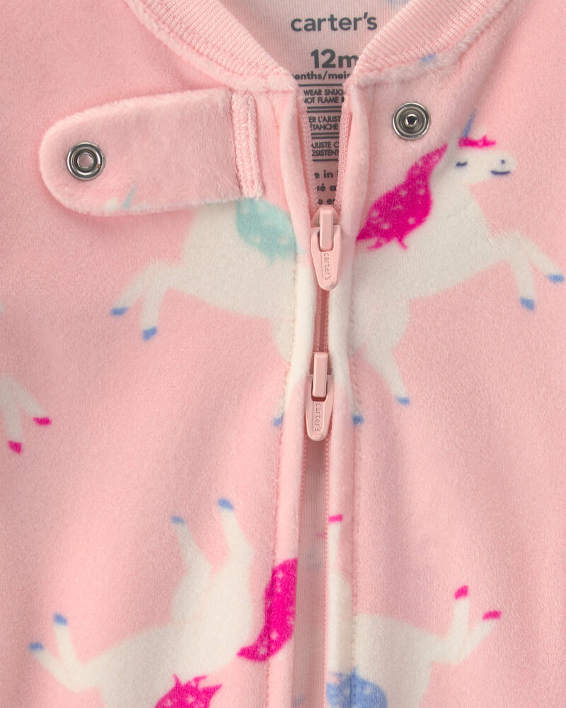 Baby Girl 1-Piece Unicorn 2-Way Zip DreamPlush Snug Fit Pyjama - Pink, image 4 of 5 slides