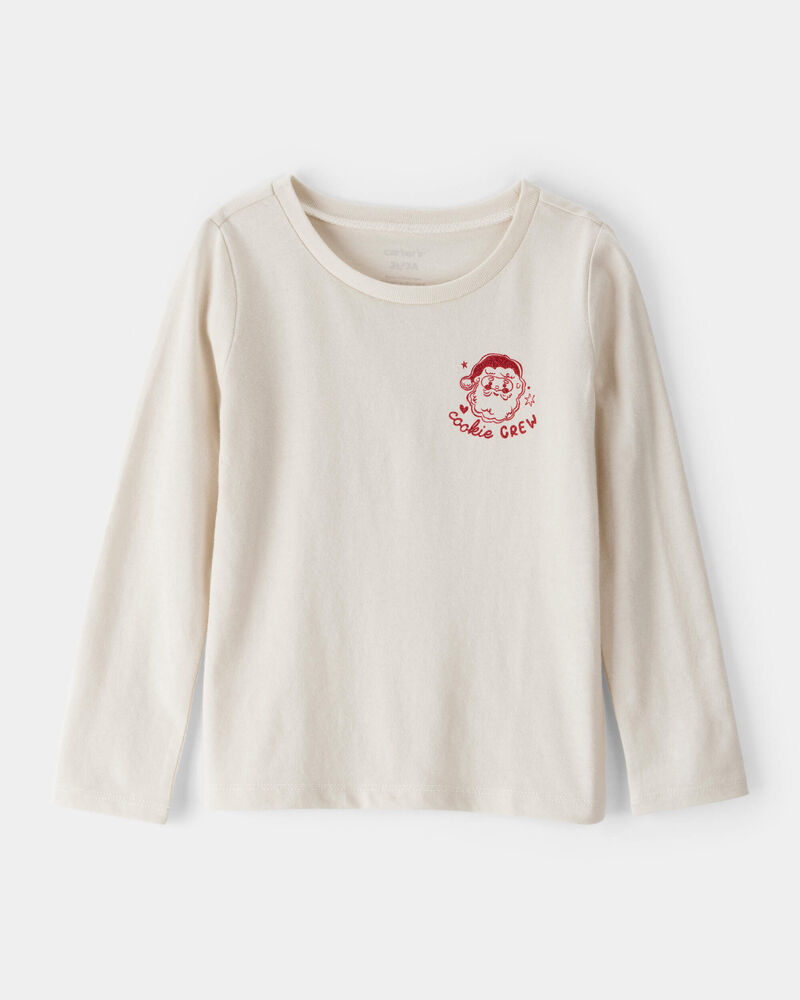 Toddler Girl Christmas Santa Cookie Crew Long-Sleeve Graphic Tee - Cream, image 1 of 5 slides