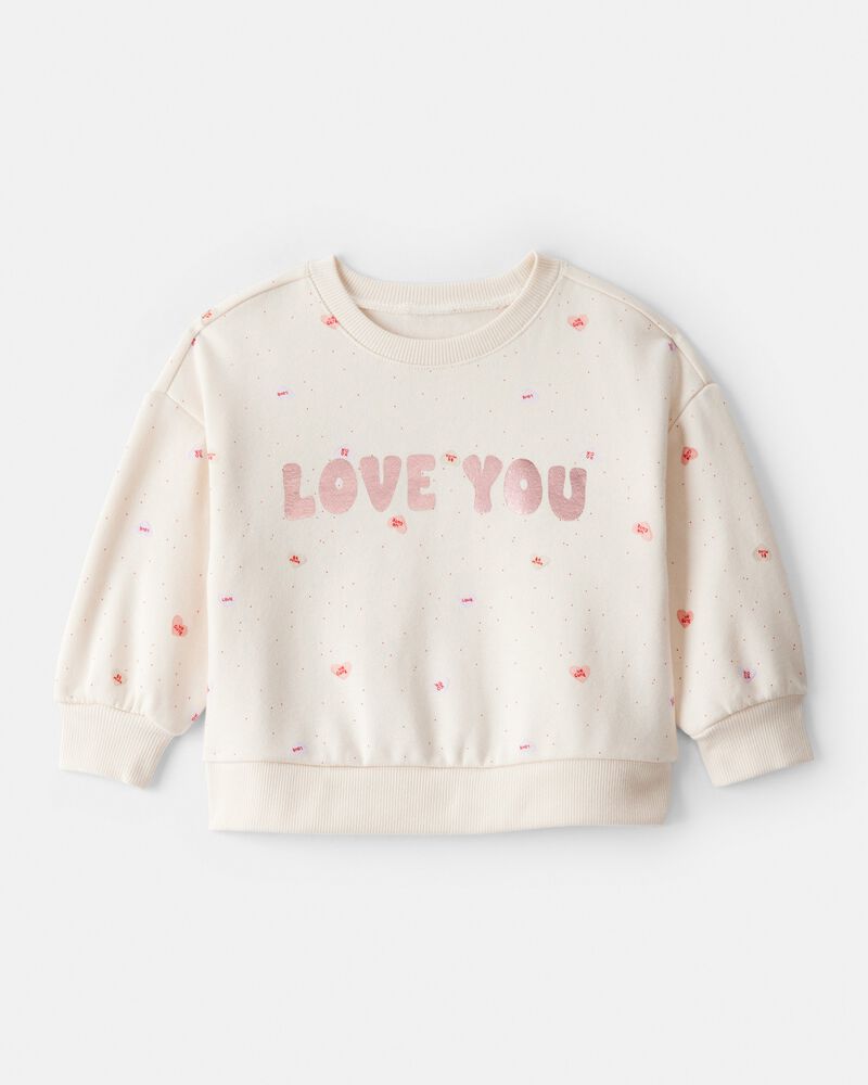 Baby Girl DayDream Fleece Heart Long-Sleeve Pullover Sweatshirt - Ivory, image 1 of 3 slides