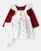 Baby Girl 3-Piece Holly Print Long-Sleeve Dress Set - White, image 1 of 6 slides