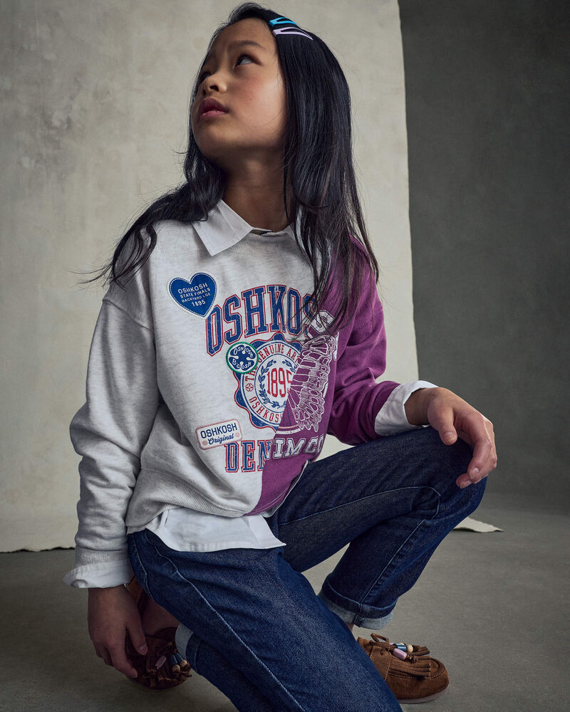 Filles - Chandail ouat&eacute; en jersey bouclette &laquo;OshKosh Denim Co&raquo; - Gris/Mauve, image 3 sur 6 diapositives