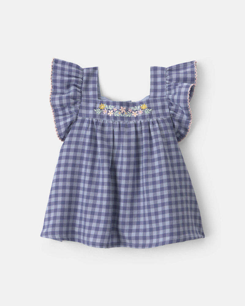 Baby Girl Gingham Twill Top - Blue, image 1 of 7 slides