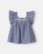 Baby Girl Gingham Twill Top - Blue, image 1 of 7 slides