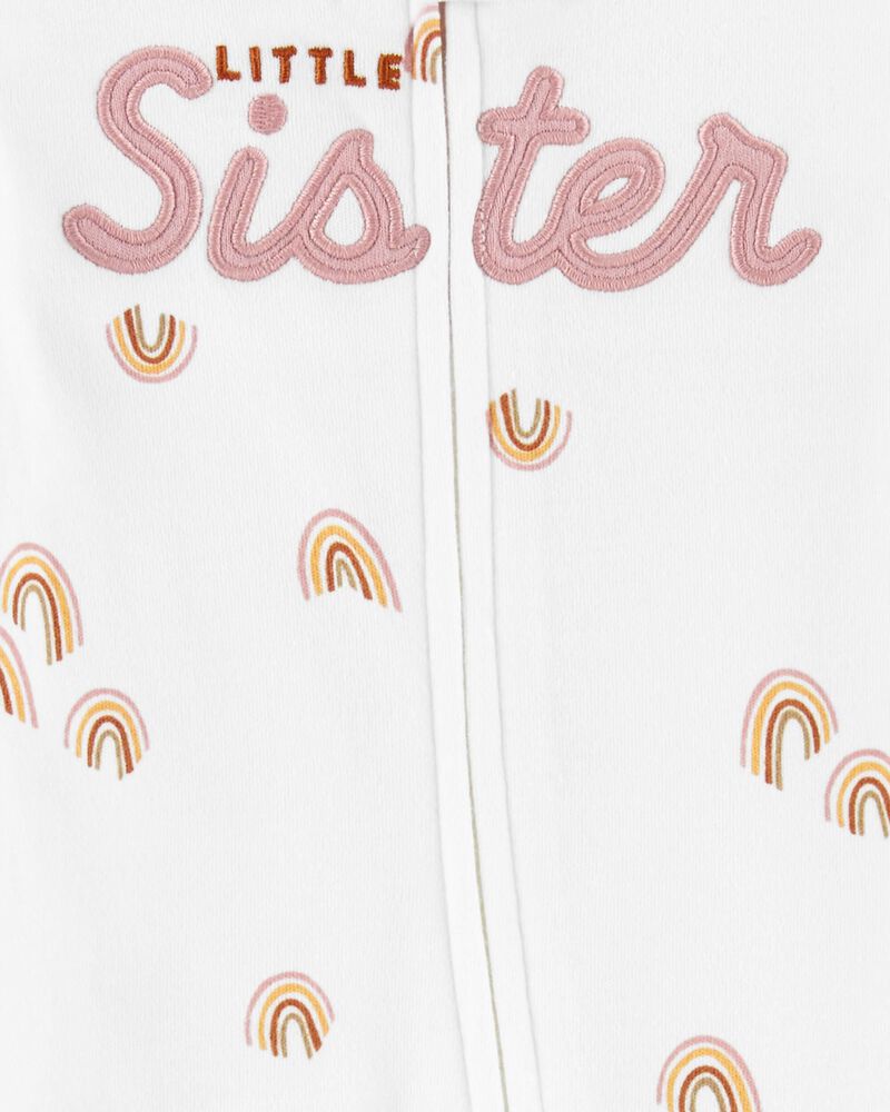Baby Little Sister 2-Way Zip Cotton Sleeper, image 2 of 3 slides