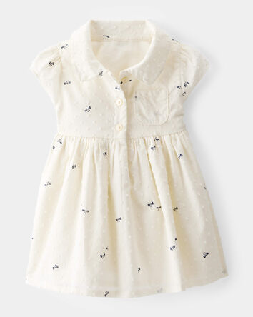 Baby Swiss Dot Bow Print Dress - Ivory, 