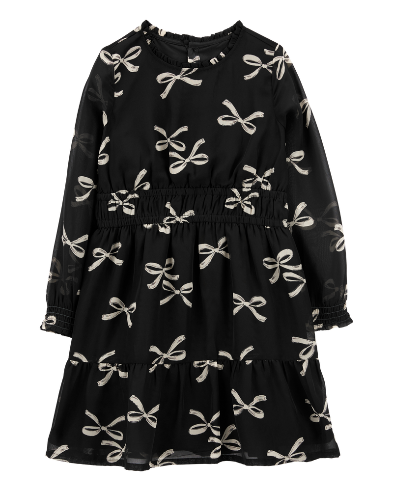 Kid Bow Print Chiffon Holiday Dress, image 1 of 4 slides