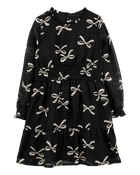 Kid Bow Print Chiffon Holiday Dress, image 1 of 4 slides