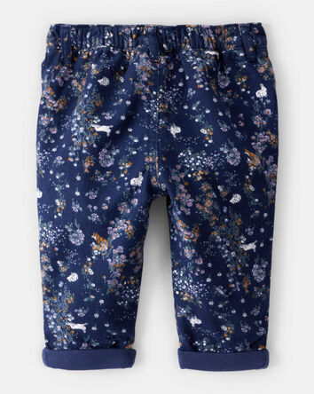 Baby Girl Floral Print Flannel Pants - Navy, 