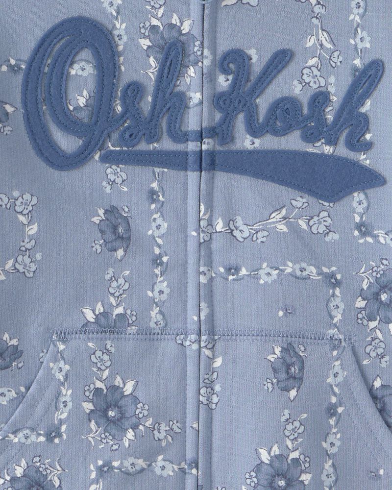 Tout-petit fille - Blouson OshKosh &agrave; capuchon, fermeture &agrave; glissi&egrave;re et logo, motif floral - Bleu, image 3 sur 3 diapositives