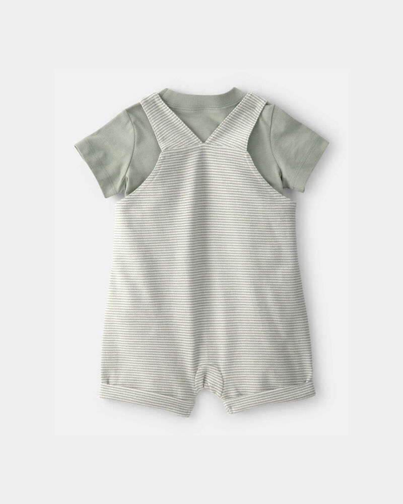 Baby Boy 2-Piece Striped Top & Shortall Set - Green, image 2 of 6 slides