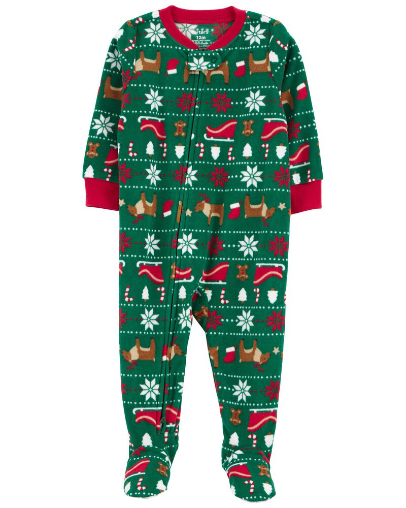 1-Piece Fair Isle Fleece Footie Pyjamas, image 1 of 3 slides