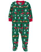 1-Piece Fair Isle Fleece Footie Pyjamas, image 1 of 3 slides