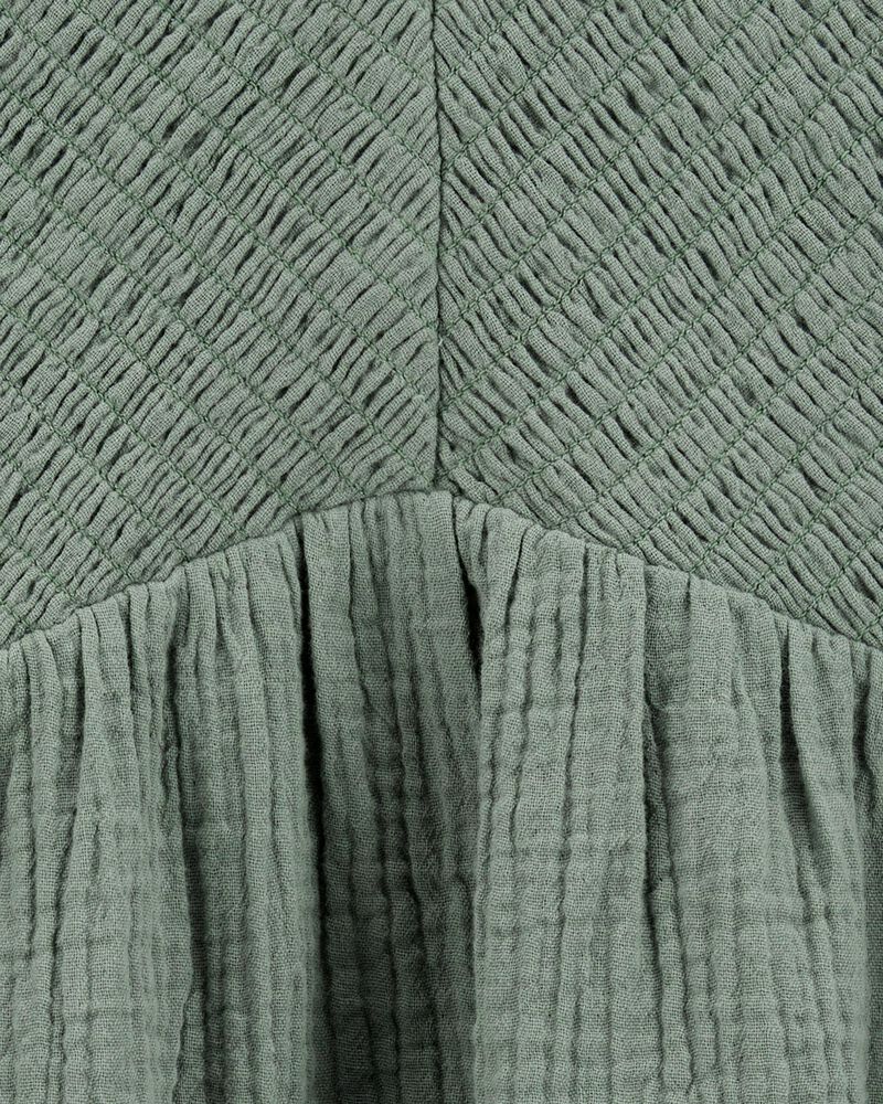 Enfant Robe en tissu gaze à smocks - Vert, image 3 sur 4 diapositives