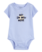 Baby "I'm New Here" Short-Sleeve Bodysuit - Blue, image 1 of 3 slides