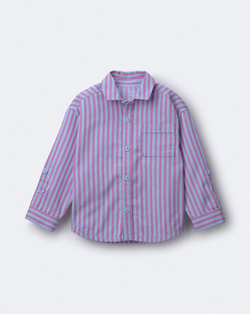 Toddler Boy Button-Down Long-Sleeve Shirt in Stripes - Blue/Purple, 