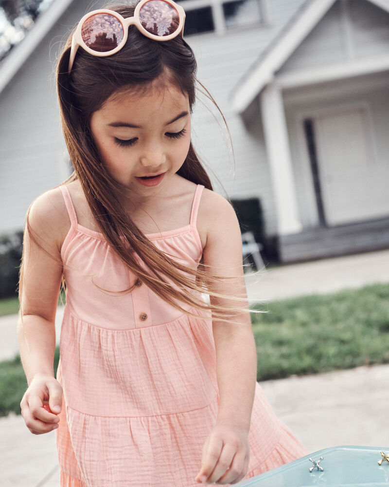 Enfant en bas âge Robe en gaze texturée à boutons - Rose, image 4 sur 5 diapositives
