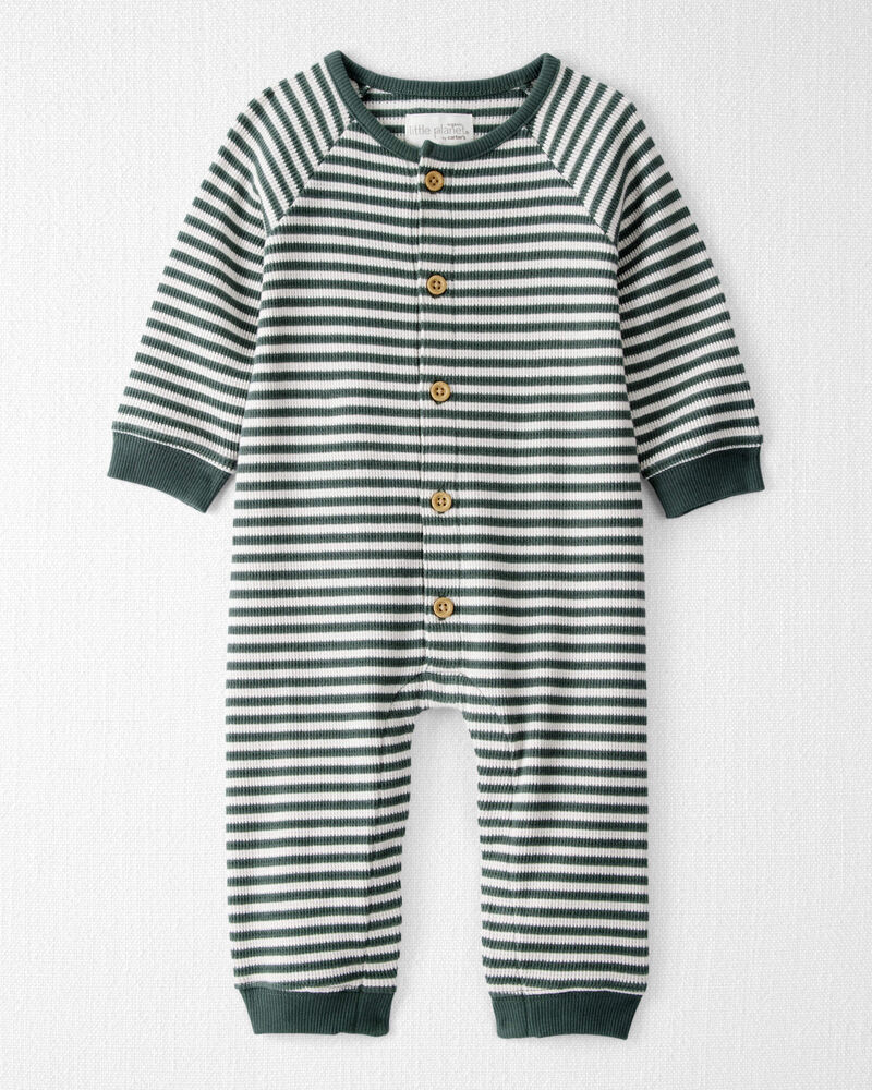 Baby Organic Cotton Waffle Knit Jumpsuit in Stripes, image 1 of 5 slides