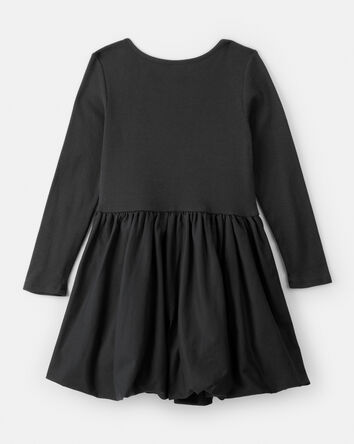 Girls Long Sleeve Cotton Dress - Black, 