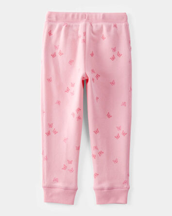 Toddler Butterfly Print French Terry Drawstring Joggers - Pink, 