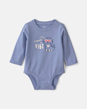 Baby Girl 'Already A Vibe' Dog Long-Sleeve Graphic Bodysuit - Blue, 