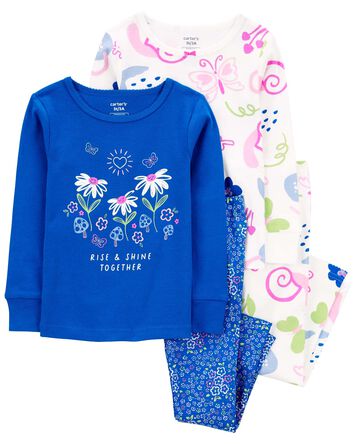 Pyjamas 4 pièces à motif fleuri bleu , 