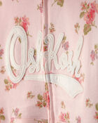 Filles - Blouson &agrave; capuchon, fermeture &agrave; glissi&egrave;re et logo OshKosh, motif floral - Rose, image 2 sur 3 diapositives