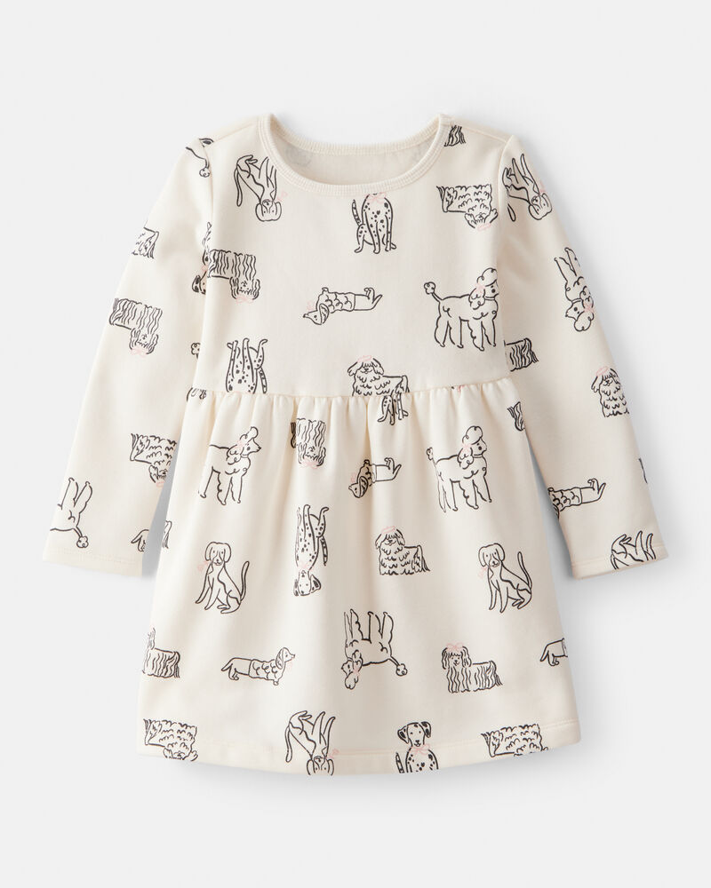 Toddler Girl DayDream Fleece Puppy Knit Dress - Ivory, image 1 of 4 slides