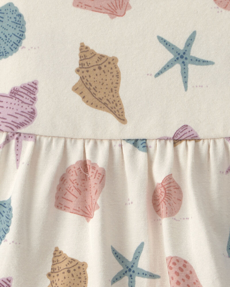 B&eacute;b&eacute; fille - Robe &agrave; &eacute;tages en coton biologique &agrave; motif de coquillages, image 3 sur 5 diapositives