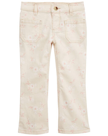 Floral Print Stretch Twill Flare Pants, 