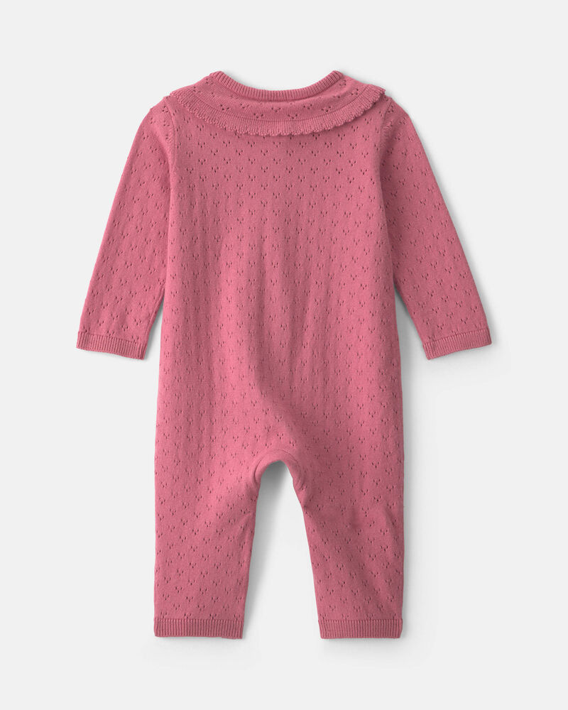 Baby Girl Pointelle Long-Sleeve Jumpsuit - Pink, image 2 of 4 slides