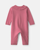 Baby Girl Pointelle Long-Sleeve Jumpsuit - Pink, image 2 of 4 slides