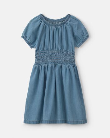 Girls Denim Short-Sleeve Dress - Indigo, 