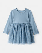 Baby Girl Floral Print Long-Sleeve Dress - Blue, image 1 of 5 slides