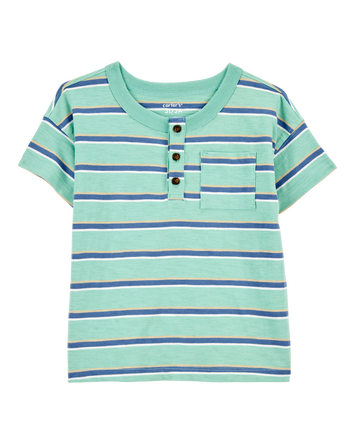 Baby Striped Cotton Blend Short-Sleeve Henley - Green, 