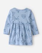 Baby Girl Bow Icon Long-Sleeve Knit Dress - Blue, image 2 of 4 slides