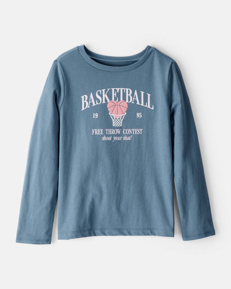 Filles - T-shirt &agrave; manches longues imprim&eacute; basketball&nbsp;&ndash; Bleu, image 1 sur 2 diapositives