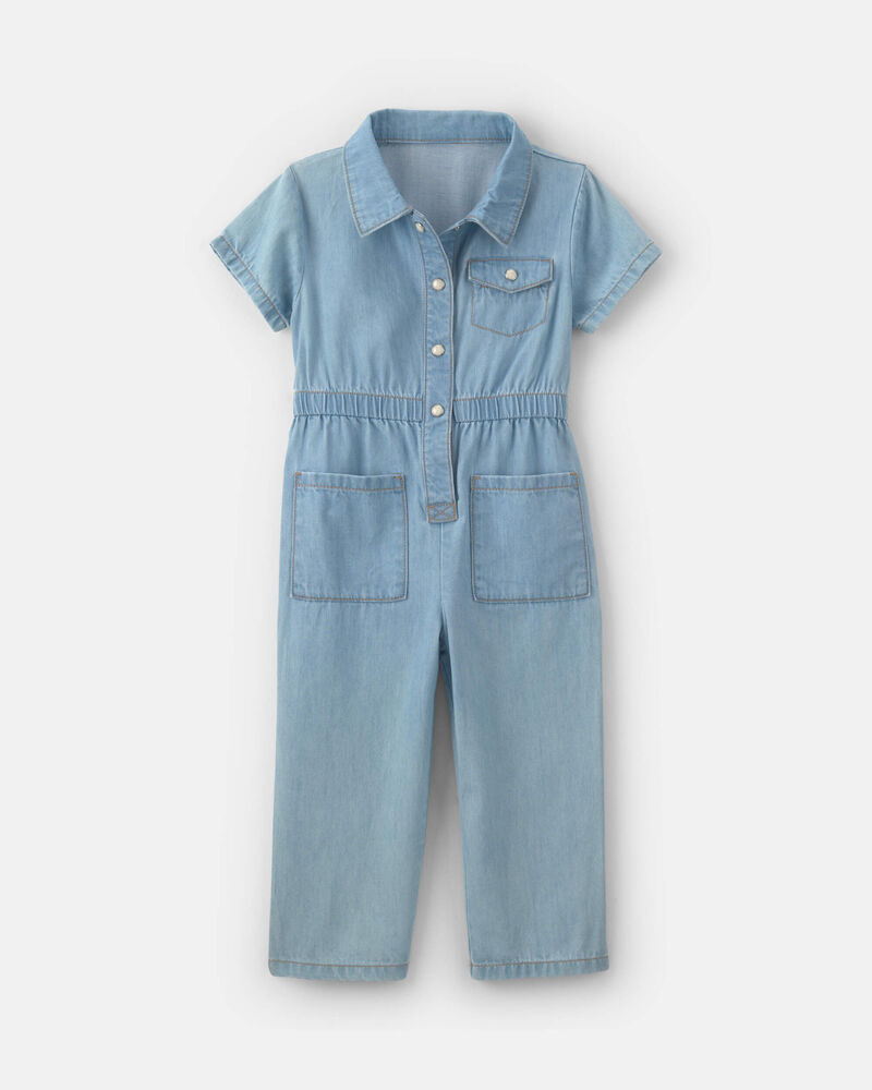 Tout-petit fille - Combinaison en denim &agrave; manches courtes - D&eacute;lav&eacute; clair, image 1 sur 3 diapositives