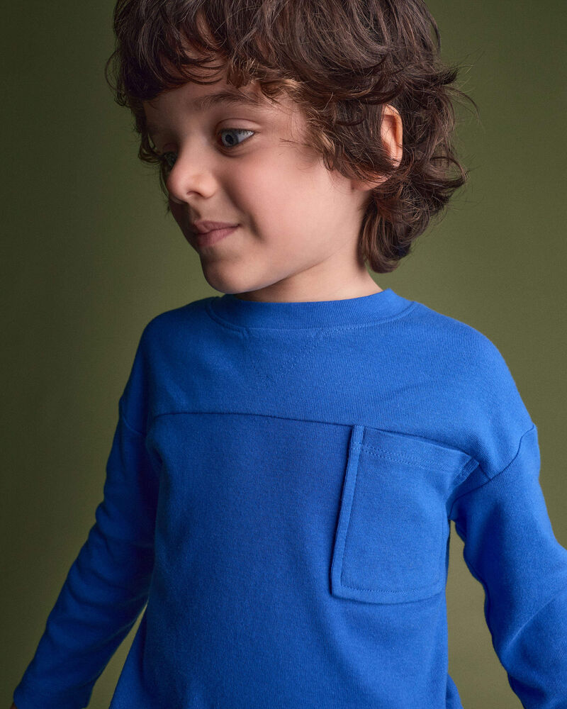 Toddler Ribbed Long-Sleeve Pocket Tee - Royal Blue, image 1 of 5 slides